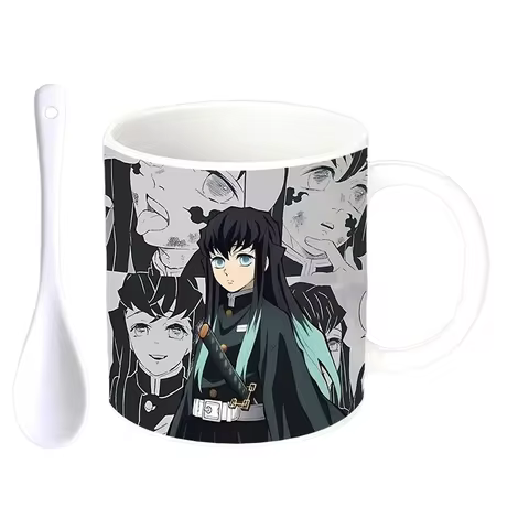 Demon Slayer Anime Print Coffee Mug Giyu Tomioka Peripheral Goods Cartoon Water Cup Ceramic Mark Cup