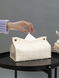 1個實色編織紋理pu皮革防水桌面紙巾盒套和組織器,適用於辦公室、餐廳、吧檯、客廳、臥室、浴室
