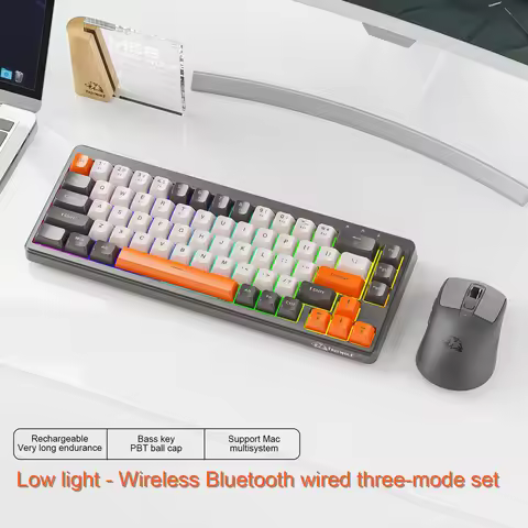 FREEWOLF M68 Wireless Keyboard and Mouse Set Multidevice Connection 68 Keys Mini Keyboard and A3 Mou