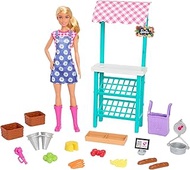 Barbie Farmers Market Playset, Doll (Blonde), Market Stand, Register, Vegetables, Bread, Cheese & Fl
