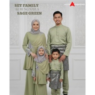 FULL SET FAMILY BAJU KURUNG RAYA NAYLA SAGE GREEN BY ALLIN FASHIONS