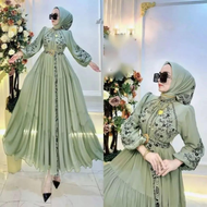 Baju Muslim Wanita Elmira Dres Ceruty Babydoll Full Puring Apk Bordir Premium Gamis Kondangan Tebaru