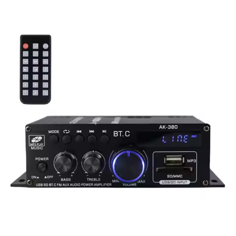 AK380 Bluetooth-Compatible Amplifier 2 Channel Home Theater Amplifier HIFI Bass Music Player USB AUX