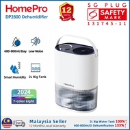 HomePro DP2800 Dehumidifier 2L Tank | 600-800ml/Day | Smart Humidity | Low Noise | Auto Shutdown | 3