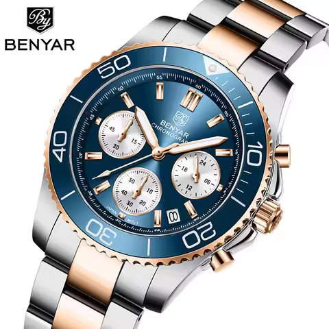 BENYAR Men's Japan Seiko Quartz WristWatch Multifunction Chronograph Sapphire Crystal 316 Stainless 