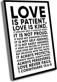 Framed Inspirational Wall Art | 1 Corinthians 13:4-8 Bible Verse Print | Love Is Patient Love Is Kin