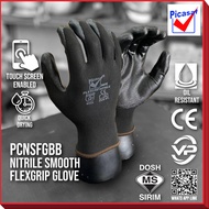 HITAM Picasaf SIRIM DOSH NITRILE SMOOTH FLEXGRIP NYLON BLACK GLOVE PCNSFGBB Gloves Rubber BLACK Thin GRIP FIT