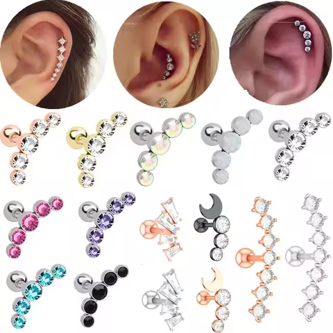 Crystal Cartilage Helix Tragus Stud Earrings Flower Conch Piercing Earring Moon Tragus Piercing Earr