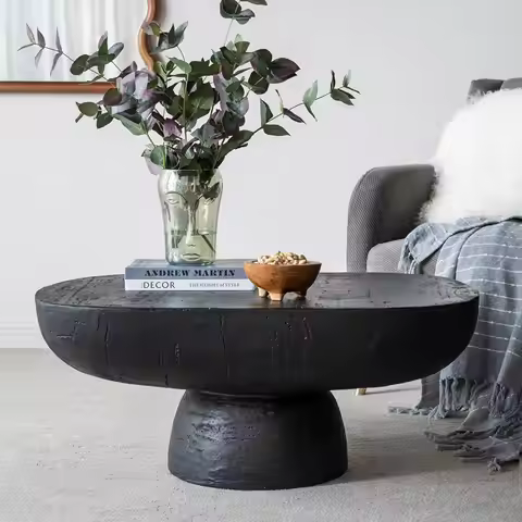Oval Faux Stone Coffee Table Modern Accent Center Side Living Room 36in Black MgO, Customized