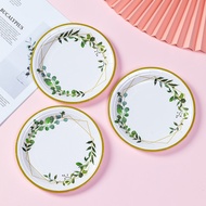 10 ชิ้น จานใช้แล้วทิ้ง ลายใบไม้, จานใช้แล้วทิ้งอาหารค่ำ ลายใบไม้และลายเส้นสมัยใหม่ สำหรับงานปาร์ตี้,