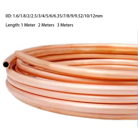1-3M Soft Copper Tube Coil OD 1.6/1.8/2/2.5/3/4/5/6/6.35/7/8-12mm 99.9%Pure Coppers Wire Pipe Air Co
