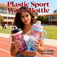 Bottle 1L Straw Handle Bekas BPA Free Mug Water Plastic Drink Sport 1000ml
