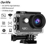 Ourlife Q100 4k Action Camera Ultra Hd 16mp Wi-fi 2.0" Screen 170d Dvr Webcam Underwater 30m Helmet 