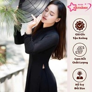 Traditional plain black ao dai made of soft American silk fabric - Ha Thanh Ao Dai