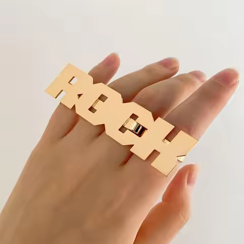 Custom Name Ring Women Gold Knuckle Ring Adjustable Large 3-4 Finger Ring Customized Stainless Steel