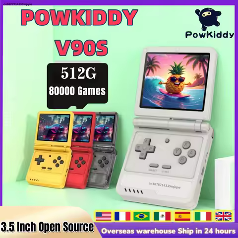 POWKIDDY V90S Retro Flip Retro Handheld Console Dual Open System 3.5 Inch 4:3 HD IPS Screen A133Plus
