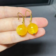 新款 天然波羅的海蜜蠟耳墜 俄料成色美 s925銀鍍金鑲嵌 蜜蠟