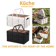 KUCHE Kotak Folding Outdoor Storage Box with Wooden Top with Large Capacity and Easy Carry Handles f