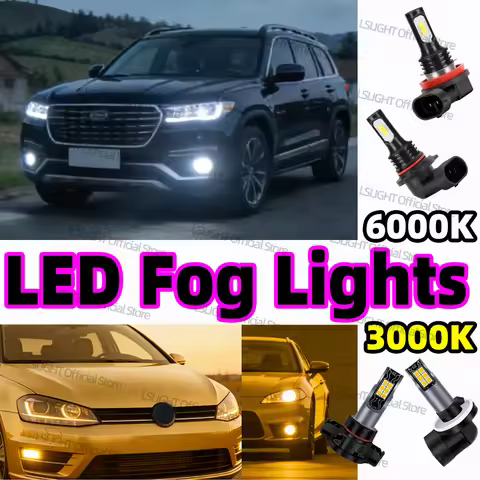2x 3000K 6000K LED Fog Lights H11 H8 9005 HB3 9006 HB4 H3 H10 9145 9140 5202 880 881 DRL Daytime Run