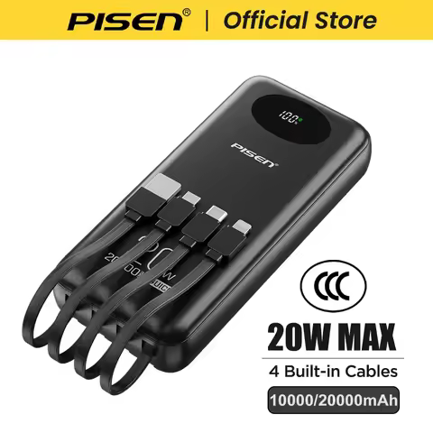 PISEN 3C Certified Power Bank 10000mAh & 20000mAh 20W Fast Charging Powerbank With 4 Built-in Cables