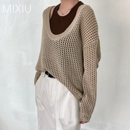 Mishow ดีไซน์ Hollow Knitted เสื้อกั๊ก ชุดสองชิ้นคอกลมใหญ่ เสื้อสวม หลวม หลากหลาย เสื้อท่อนบน โพลีเอ