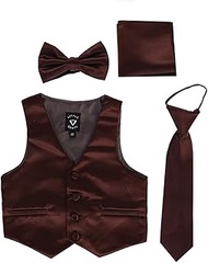 Little Gents Boys Vest for Tuxedos w/Zipper Tie, Bowtie & Hanky - 4 Piece Formal Satin 738