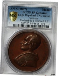 【極美品/品質保証書付】 アンティークコイン コイン 金貨 銀貨 [送料無料] PCGS-SP UNC ディテール バチカン 1887 Leo XIII ブロンズ メダル- show original