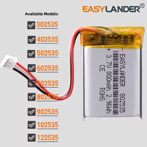 JST1.5mm 3Pin 302535 402535 502535 602535 702535 802535 902535 102535 Rechargeable Li-ion Polymer Li