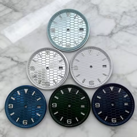 No logo 33.8mm Honeycomb Motif Watch Dial For Seiko Land-Dweller Oyster Perpetual NH35 Automatic Mov