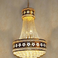 lampu gantung crystal warna gold diameter 50cm tinggi 80cm motif bunga