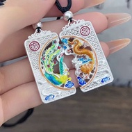 9999 Pure Silver Dragon And Phoenix Pendant Necklace With Engraved As A Gift