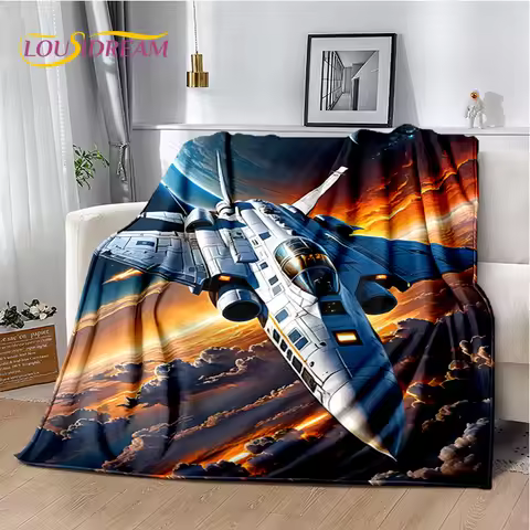 3D Space Spitfire Aircraft Air Force Jet Fighter Cartoon Blanket,Soft Throw Blanket for Home Bedroom