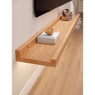 [48H Shipping] Wall Shelf Punch-Free Solid Wood Single Shelf Wood Board Background Decorative Shelf 