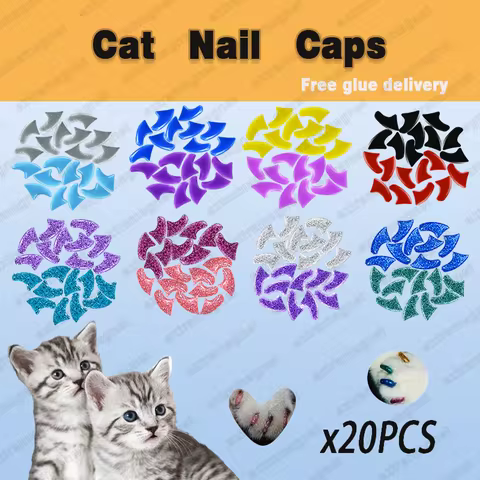 New Double colour 20pcs Soft Nail Caps for Cats + 1x Adhesive Glue + 1x Applicator /* XS, S, M, L, c