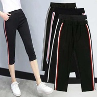 seluar slack wanita Seluar gaya baru wanita Korea seluar dipotong musim panas legging elastik pingga