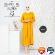 Daster Midi Dress Wanita Lengan Panjang Motif Polos Twill Pekalongan Kekinian Terbaru Homedress Dres