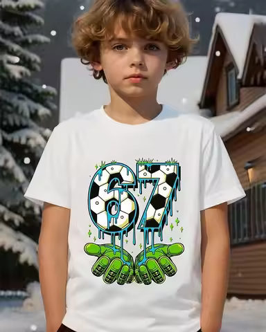 Cotton Kids Boys' Graphic Football Funny Slang 67 T shirt Blouse Crew Neck Short Sleeve Outdoor Fash