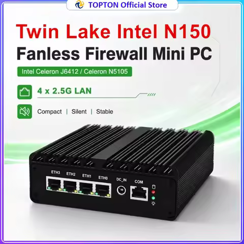 12th Gen Intel N150 7305 Fanless Firewall Mini PC 4x 2.5G LAN N5105 J6412 J5005 Barebone Computer OP