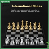 {BIG}  1 Set Medieval Chess Magnetic Board Intellectual Development Golden Silver Color Foldable Int