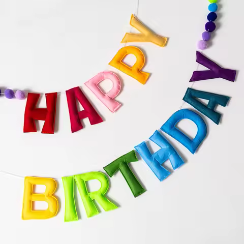 [Colorful Birthday Banner] Rainbow Colorful Happy Birthday Banner - Pre-Strung Fabric Garland