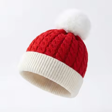 Thickened Knitted Beanie Hat Red Green Color Cuff Design Cosplay Costume Hat Christmas Decoration Wi
