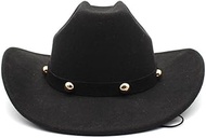 Western Wool Fedora Hat, Black with Gold Studs,Wide Brim
