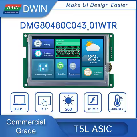 DWIN 4.3 Inch HMI Intelligent Display IPS LCD Module Screen Capacitive Resistive Touch Panel Connect
