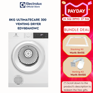 Electrolux EDV804H3WC 8kg Venting Dryer with ReverseTumbling & Sensor Dry | 2y Warranty