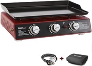 Royal Gourmet PD1301R Portable 24-Inch 3-Burner Table Top Gas Grill Griddle with Cover, 25,500 BTUs, Outdoor Cooking Camping or Tailgating, Red