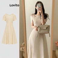 (trendy3)Lovito Casual Dress Plain Bow Dress for Women L91AD333