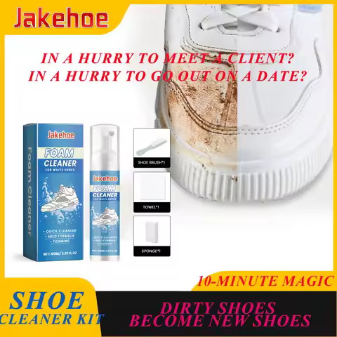 Jakehoe 100ml Professional Shoe Cleaning Kit Foam Cleaning System with Brush Sponge for Sneakers Dee
