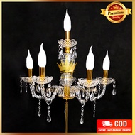 1 Set Lampu Standing / Berdiri Lilin Chandelier Cabang 6 Kristal Akrilik - lampu dekorasi wedding -