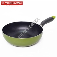 HIJAU Yoshikawa Teflon Saute Pan 30Cm 30Cm Fry Wok Pan Green