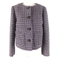 全新未使用COACH CO841 經典印花襯裡無領斜紋軟呢外套，顏色品牌標誌紐帶，黑色、粉紅色、白色，XS 碼，正品，女款，強烈推薦